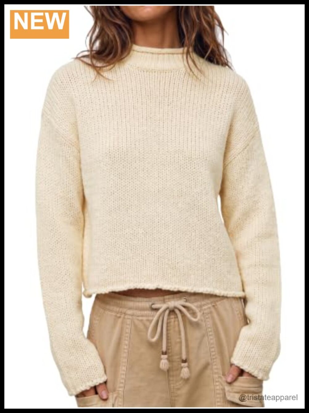Chunky Crochet Knit Pullover Sweater Rolled Mock Neck Loose Fit Casual